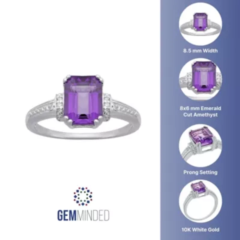 Emerald cut Gemstone and Diamond Accent Ring 10K White Gold