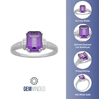 Emerald cut Gemstone and Diamond Accent Ring 10K White Gold