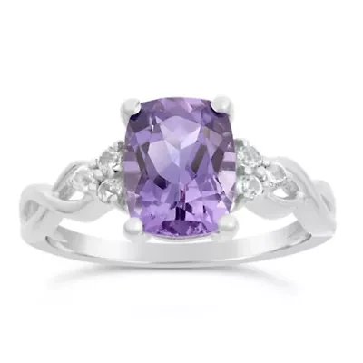 Cushion Gemstone and White Topaz Ring 10K Gold