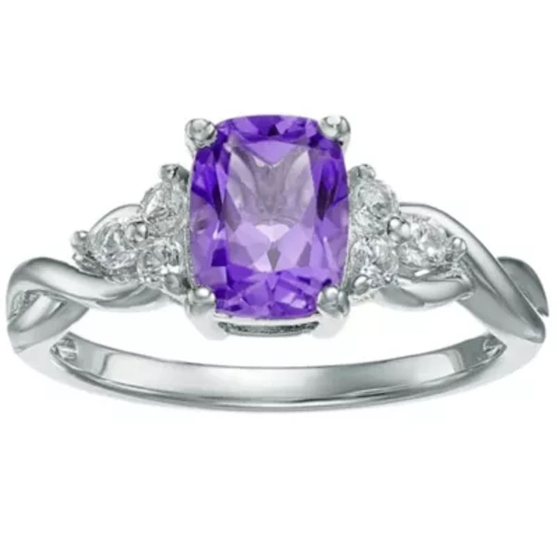 Cushion Gemstone and White Topaz Ring 10K Gold