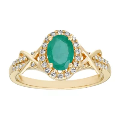 7/8 ct. t.w. Emerald and 1/4 Diamond Ring 10K Gold