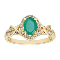 7/8 ct. t.w. Emerald and 1/4 Diamond Ring 10K Gold