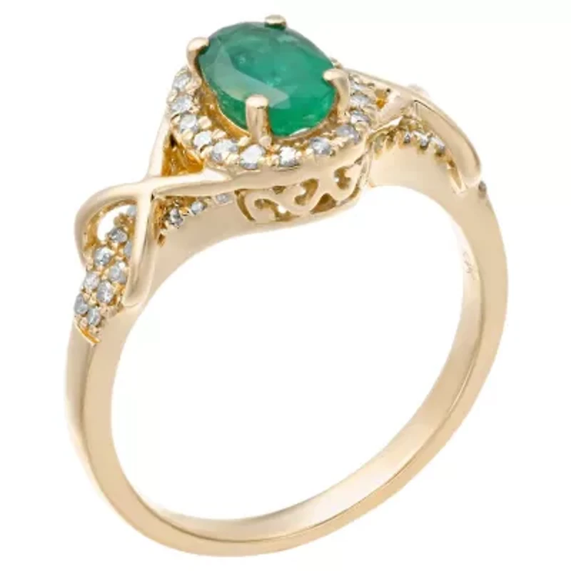 7/8 ct. t.w. Emerald and 1/4 Diamond Ring 10K Gold