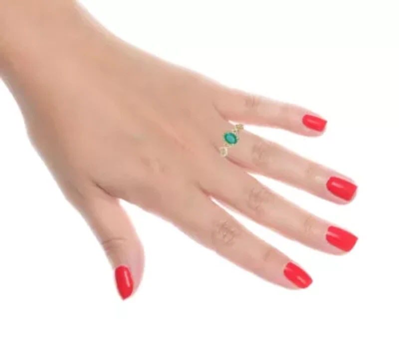 7/8 ct. t.w. Emerald and 1/4 Diamond Ring 10K Gold