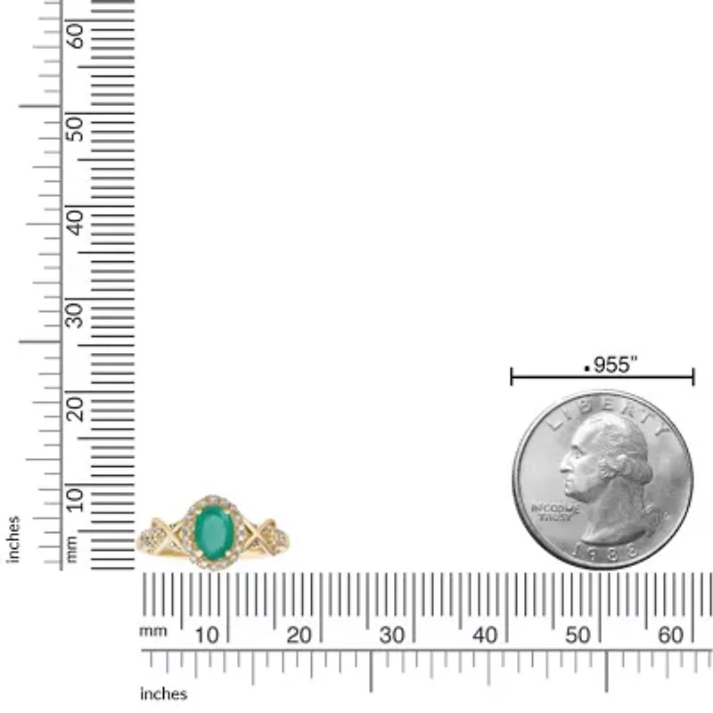 7/8 ct. t.w. Emerald and 1/4 Diamond Ring 10K Gold