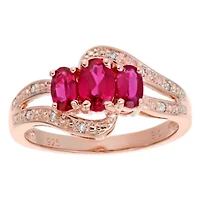 1 ct. t.w. Created Ruby and White Topaz Accent Ring Rose Gold Plating Silver
