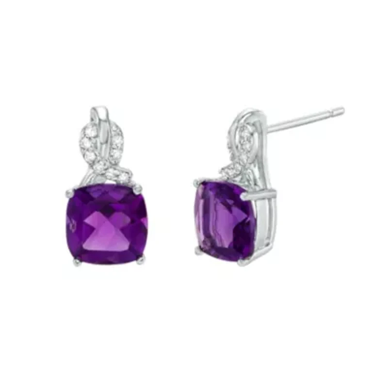 Lab Created Women's Sterling Silver Gemstone & White Diamond Accent Earrings