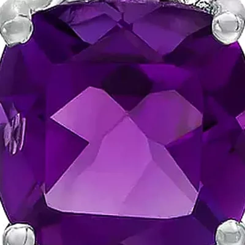 Lab Created Women's Sterling Silver Cushion Cut Gemstone & Diamond Accent Pendant Necklace