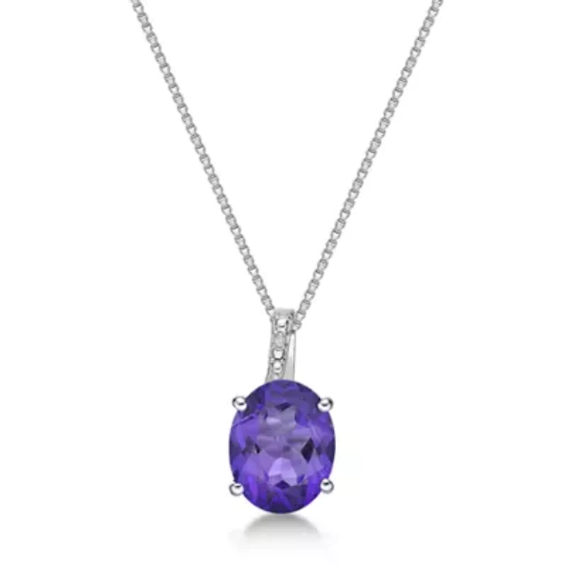 Sterling Silver Gemstone Pendant with Diamond Accent on 18" Box Chain