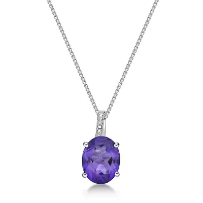Sterling Silver Gemstone Pendant with Diamond Accent on 18" Box Chain