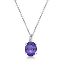 Sterling Silver Gemstone Pendant with Diamond Accent on 18" Box Chain