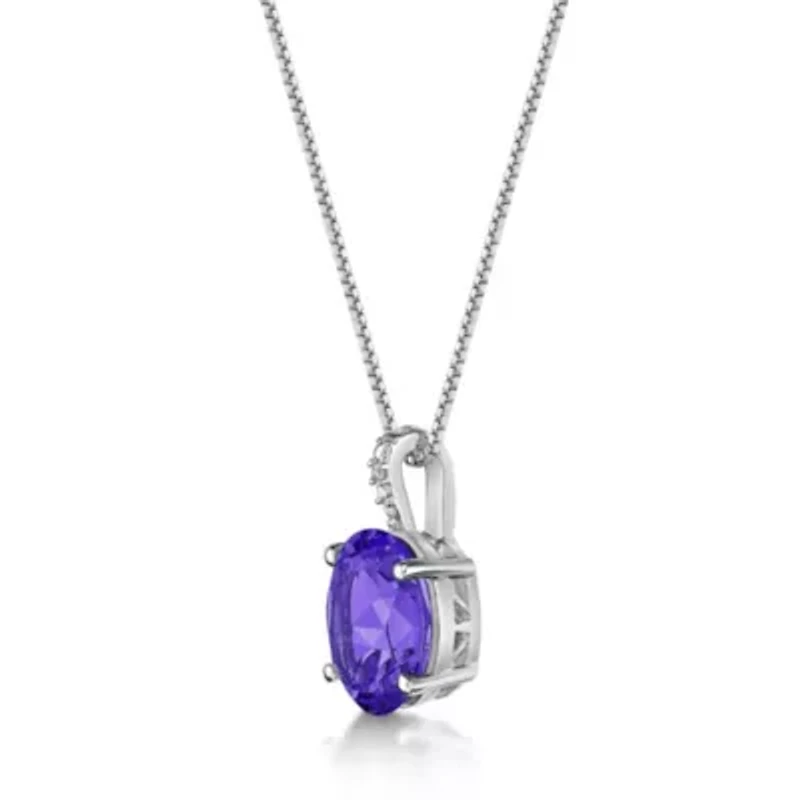 Sterling Silver Gemstone Pendant with Diamond Accent on 18" Box Chain