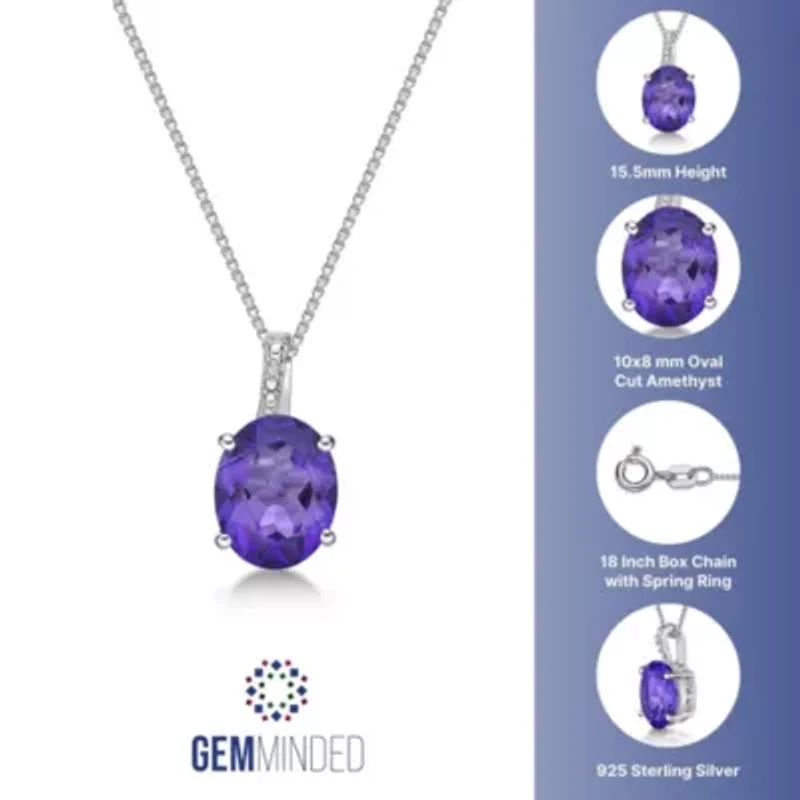 Sterling Silver Gemstone Pendant with Diamond Accent on 18" Box Chain