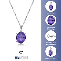 Sterling Silver Gemstone Pendant with Diamond Accent on 18" Box Chain