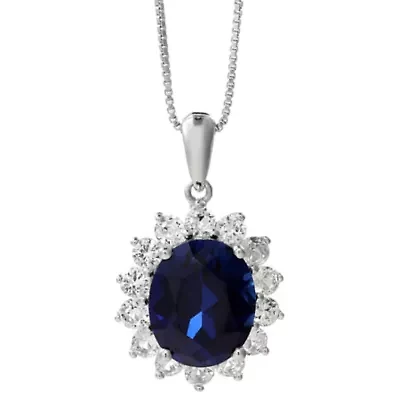 Lab Created Oval Gemstone and 1.1 ct. t.w. White Sapphire Pendant Necklace Sterling Silver