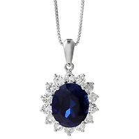 Lab Created Oval Gemstone and 1.1 ct. t.w. White Sapphire Pendant Necklace Sterling Silver
