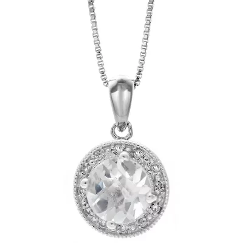 Lab Created Center Gemstone with White Sapphire and Diamond Accent Pendant Necklace Sterling Silver