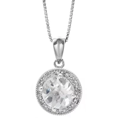 Lab Created Center Gemstone with White Sapphire and Diamond Accent Pendant Necklace Sterling Silver