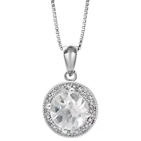 Lab Created Center Gemstone with White Sapphire and Diamond Accent Pendant Necklace Sterling Silver