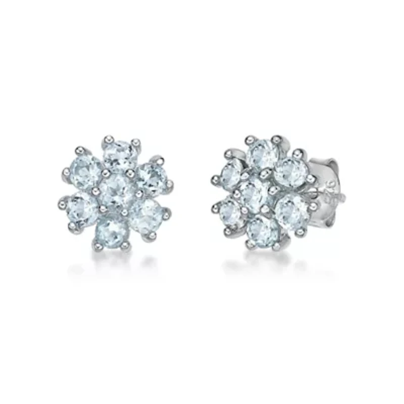 Lab Created Women's Sterling Silver Seven Stone Flower Gemstone Stud Earrings