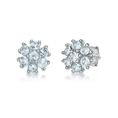 Lab Created Women's Sterling Silver Seven Stone Flower Gemstone Stud Earrings
