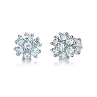 Lab Created Women's Sterling Silver Seven Stone Flower Gemstone Stud Earrings