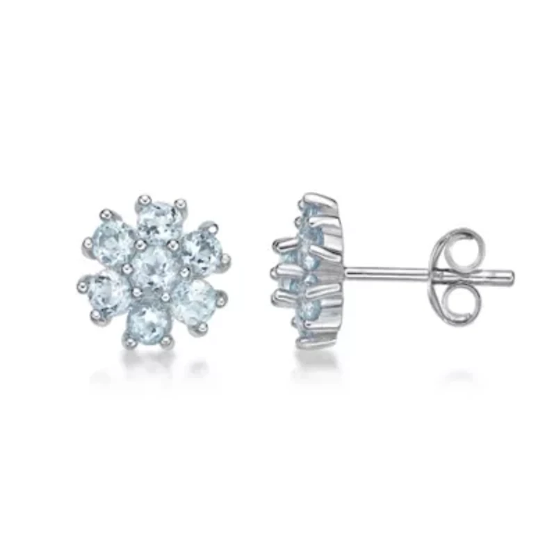 Lab Created Women's Sterling Silver Seven Stone Flower Gemstone Stud Earrings