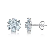 Lab Created Women's Sterling Silver Seven Stone Flower Gemstone Stud Earrings