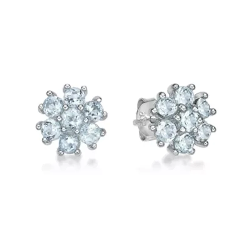 Lab Created Women's Sterling Silver Seven Stone Flower Gemstone Stud Earrings
