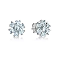 Lab Created Women's Sterling Silver Seven Stone Flower Gemstone Stud Earrings