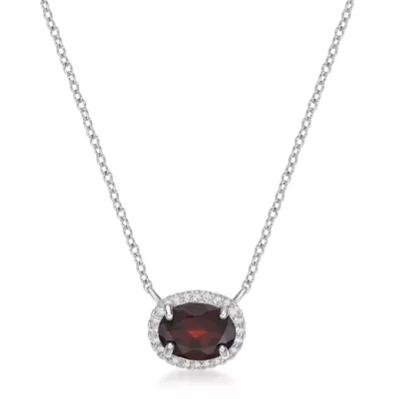 Women's Oval Gemstone Necklace with Created White Sapphire Accents