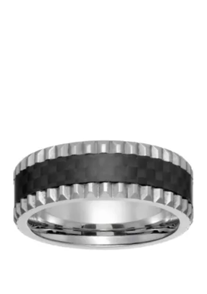 Mens Stainless Steel Ring with Forged Carbon Fiber