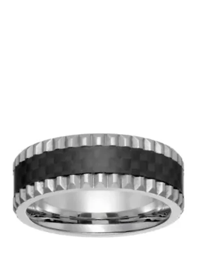 Mens Stainless Steel Ring with Forged Carbon Fiber