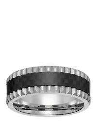 Mens Stainless Steel Ring with Forged Carbon Fiber