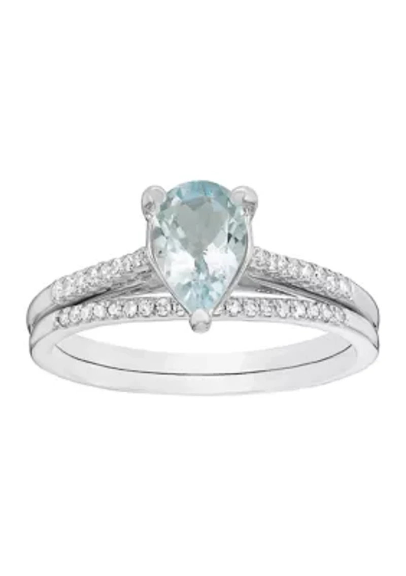 3/4 ct. t.w. Aquamarine and 1/8 Diamond Bridal Set Ring 10K White Gold