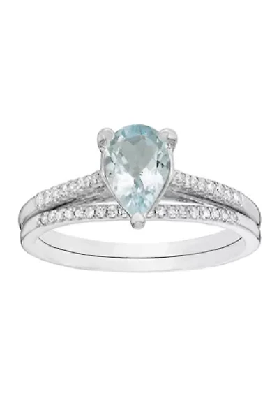 3/4 ct. t.w. Aquamarine and 1/8 Diamond Bridal Set Ring 10K White Gold