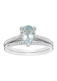 3/4 ct. t.w. Aquamarine and 1/8 Diamond Bridal Set Ring 10K White Gold
