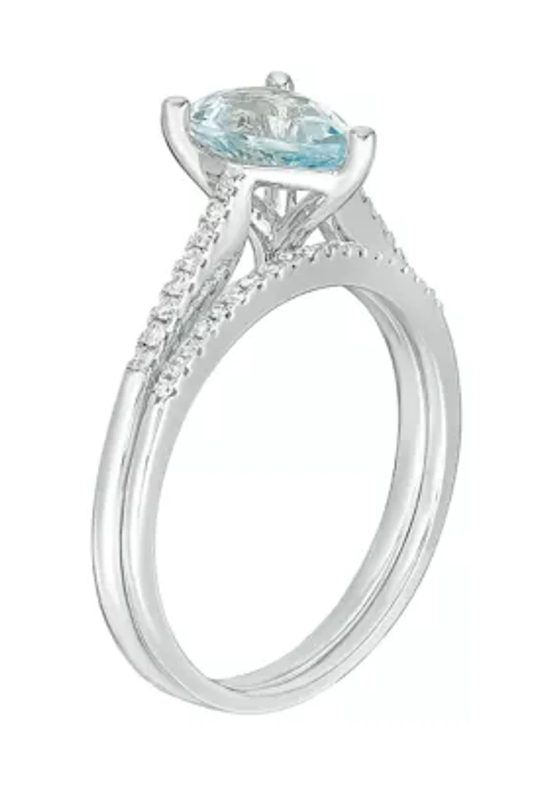 3/4 ct. t.w. Aquamarine and 1/8 Diamond Bridal Set Ring 10K White Gold