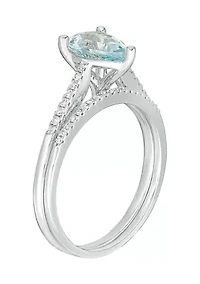 3/4 ct. t.w. Aquamarine and 1/8 Diamond Bridal Set Ring 10K White Gold
