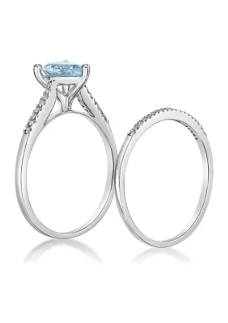 3/4 ct. t.w. Aquamarine and 1/8 Diamond Bridal Set Ring 10K White Gold