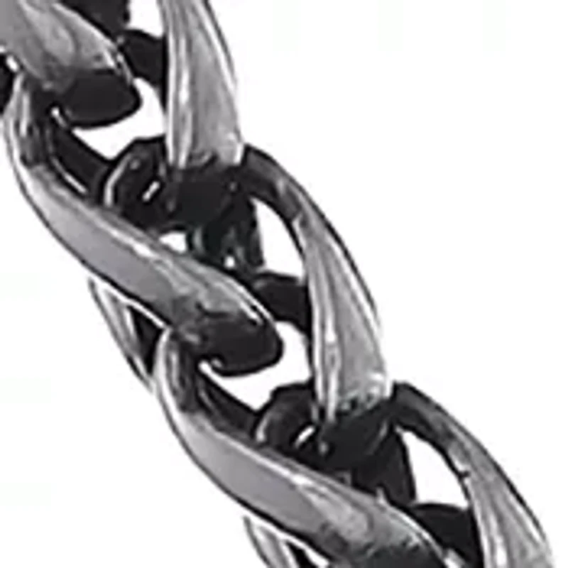 Stainless Steel 8 Millimeter Wheat Chain Necklace with Black Plating Inlay, 24 Inch