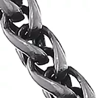 Stainless Steel 8 Millimeter Wheat Chain Necklace with Black Plating Inlay, 24 Inch