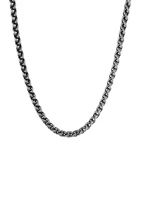Stainless Steel 8 Millimeter Wheat Chain Necklace with Black Plating Inlay, 24 Inch