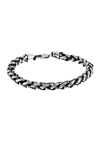Stainless Steel 8 Millimeter Wheat Chain Bracelet with Black Plating Inlay, 10 Inch