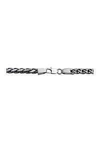 Stainless Steel 8 Millimeter Wheat Chain Bracelet with Black Plating Inlay, 10 Inch
