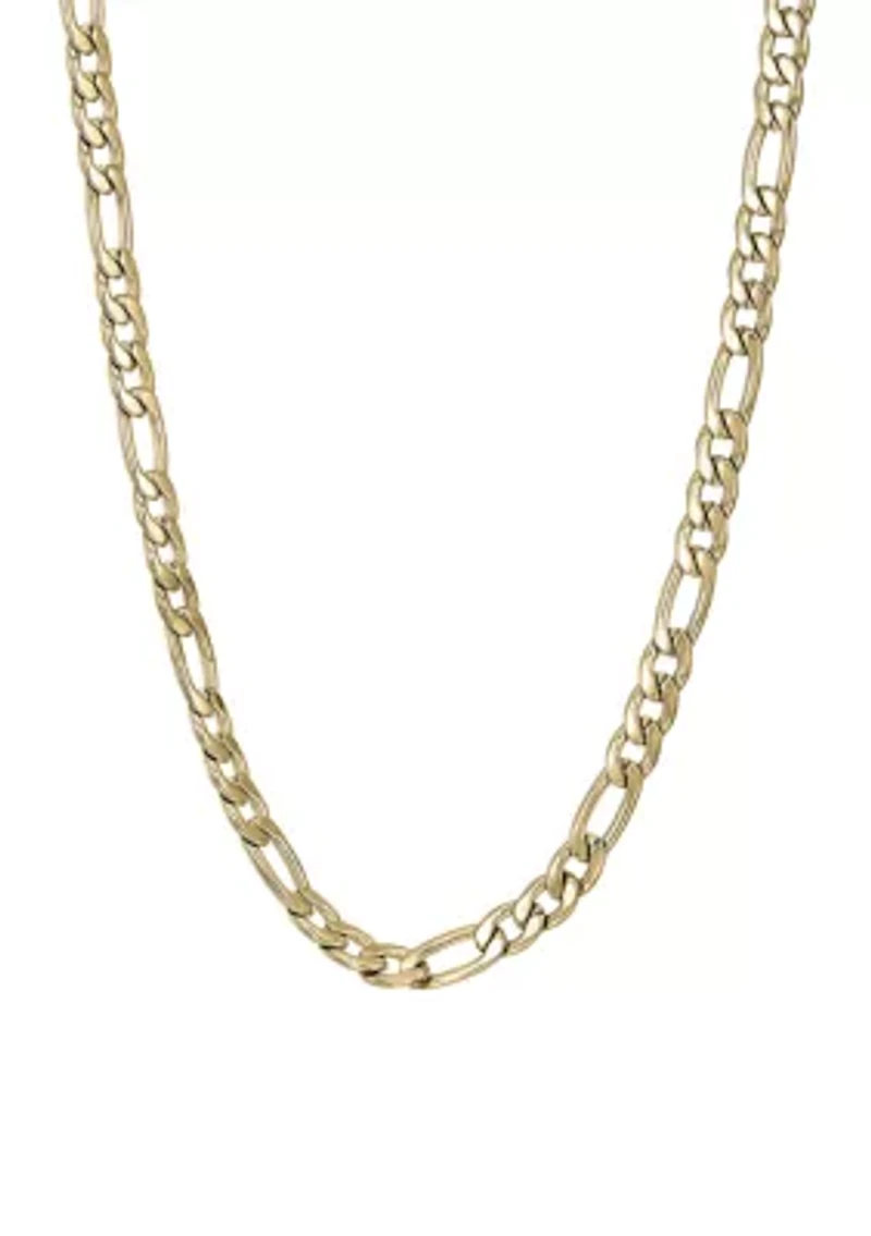 Stainless Steel 4 Millimeter Figaro Chain Necklace with Gold Tone Ion Plating, 24 Inch