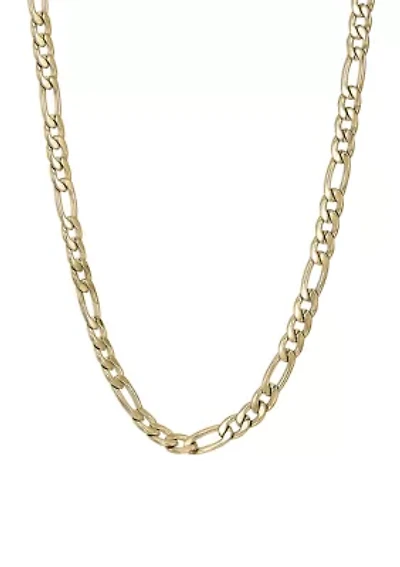 Stainless Steel 4 Millimeter Figaro Chain Necklace with Gold Tone Ion Plating, 24 Inch