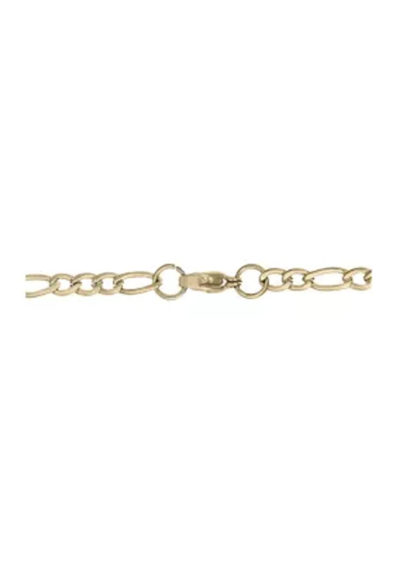 Stainless Steel 4 Millimeter Figaro Chain Necklace with Gold Tone Ion Plating, 24 Inch