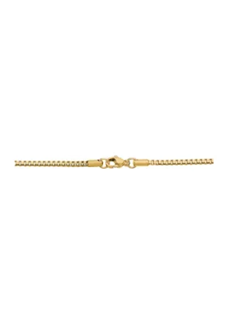 Stainless Steel 2 Millimeter Box Chain Necklace with Gold Tone Ion Plating, 24 Inch