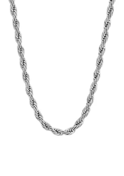 Stainless Steel 4 Millimeter Rope Chain Necklace, 24 Inch